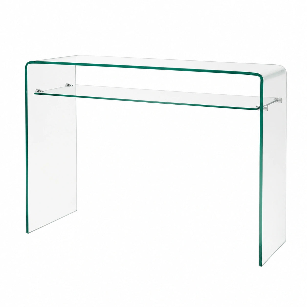 Moderner Konsolentisch aus klarem Glas mit Ablage, 100cm