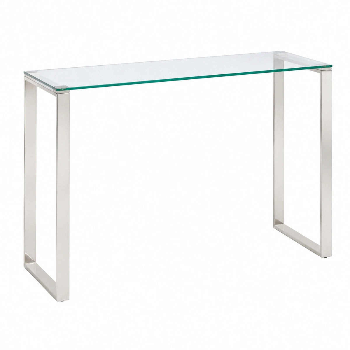 Moderner Konsolentisch mit Glasplatte und Edelstahlrahmen, Silber