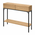 Industrieller Konsolentisch aus Holzoptik mit 2 Schubladen, 1 Regal und Metallstruktur, 100x35x80 cm