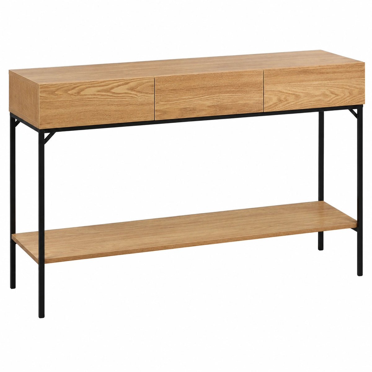 Moderner Konsolentisch Tessa mit 3 grifflosen Schubladen, Holzdekor und schwarzem Metallrahmen – Ideale Lösung für Flur und Wohnzimmer – Größe 120x35x80,5 cm