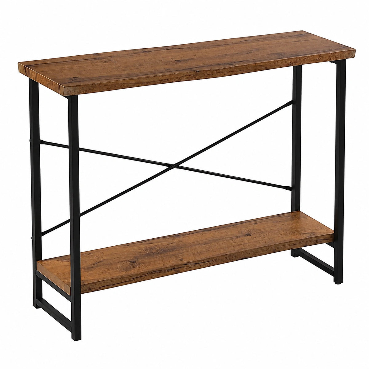 Vintage Konsolentisch, Industriestil, 80x100x30 cm, Naturholz und Metall, Natur/Schwarz