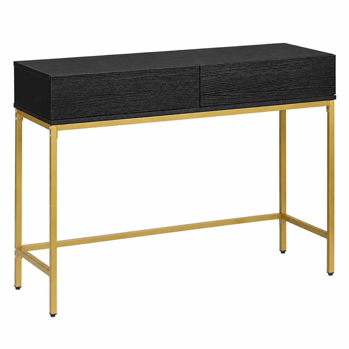 Retro Konsolentisch mit 2 Schubladen, Holzoptik, Schwarz/Gold, 80x110x40 cm