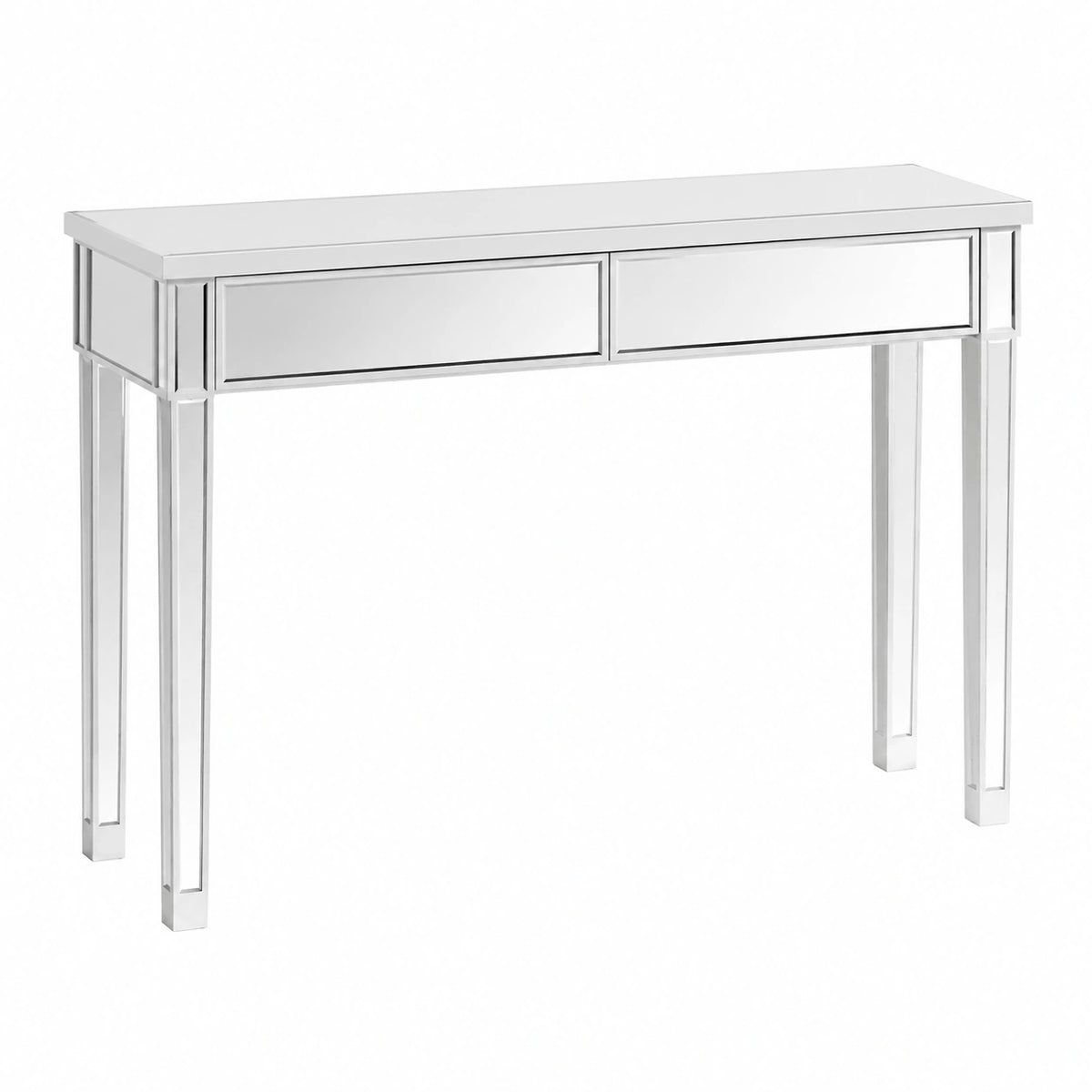 Spiegel-Glaskonsolentisch mit 2 Schubladen für Büro oder Wohnzimmer, 105 x 36 x 76 cm