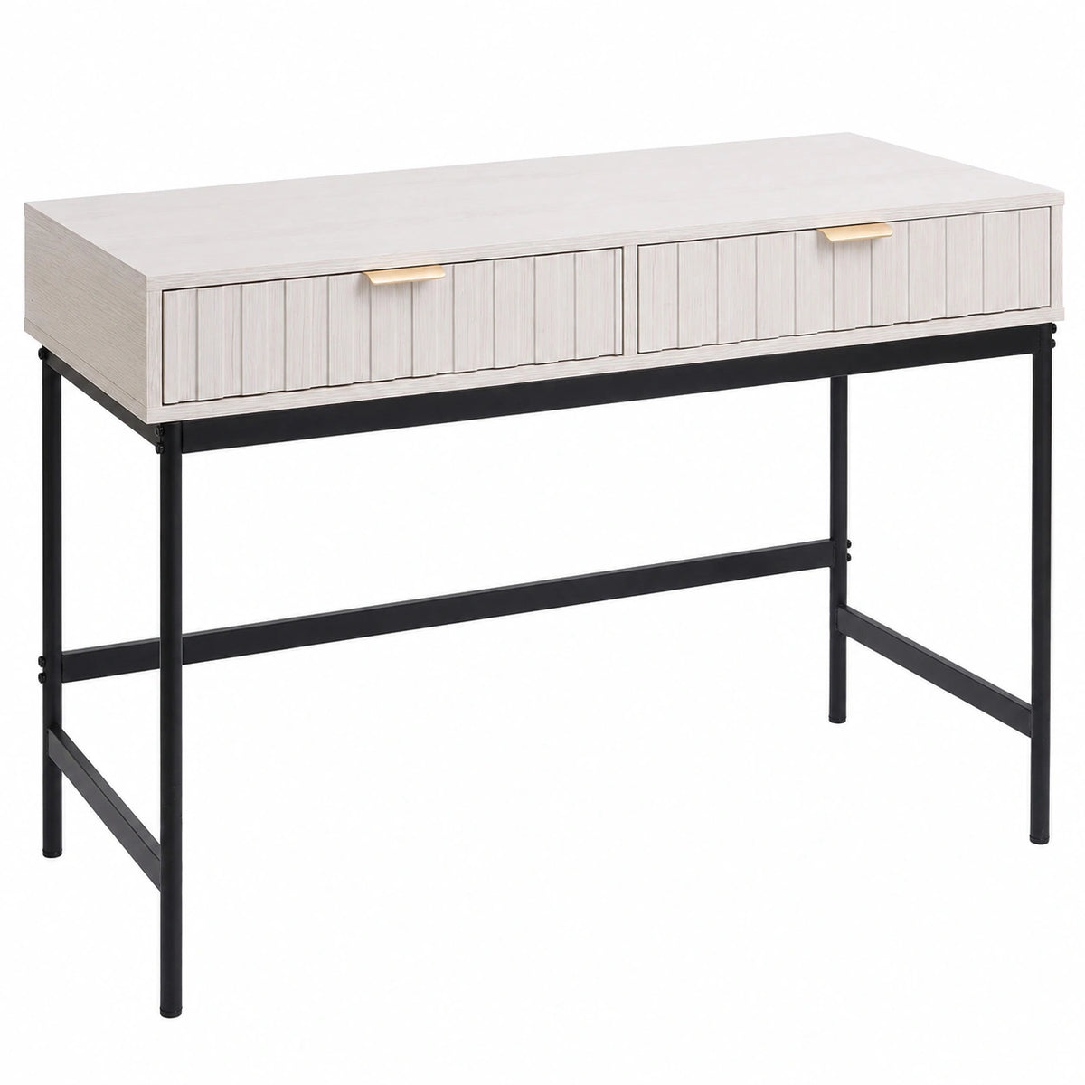 Industrieller Konsolentisch HWC-O41, Telefontisch mit Schublade, weißer Holzoptik, 85x100x40cm