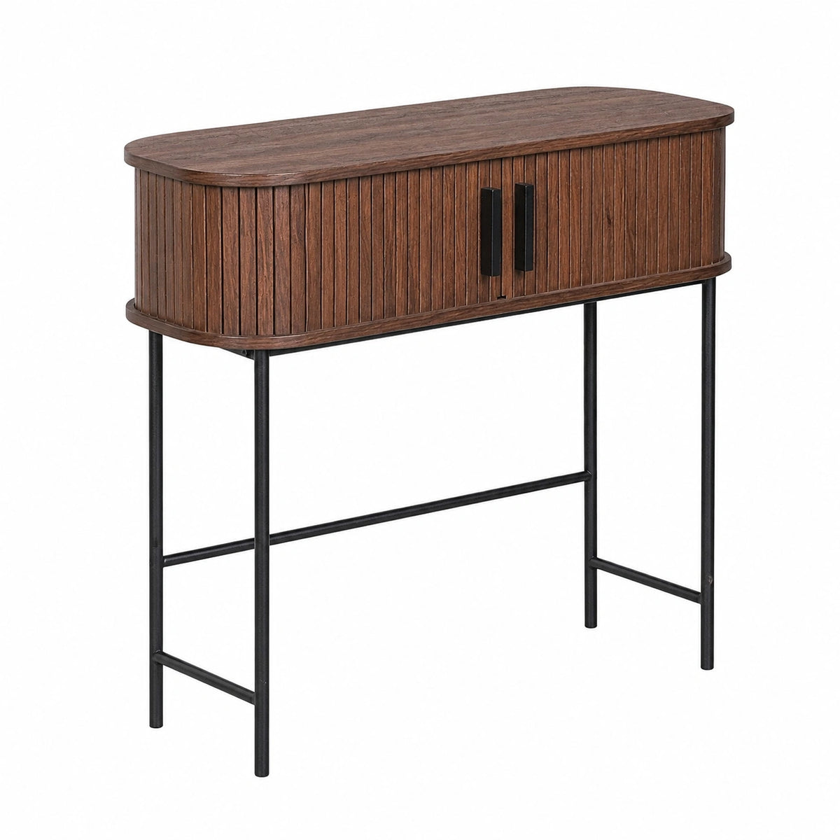Schmaler Konsolentisch aus Holz in Dunkelbraun mit Metallschiebebeinen - Modell Bradley