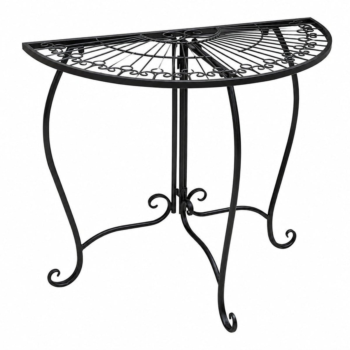 Halbrunder Metalltisch in Schwarz - Vintage-Wanddesign Beistelltisch für Garten und Balkon