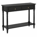 Massivholz-Konsolentisch mit 2 Schubladen, 90x76,5x30cm, Grün, für Wohnzimmer, Flur und Schlafzimmer