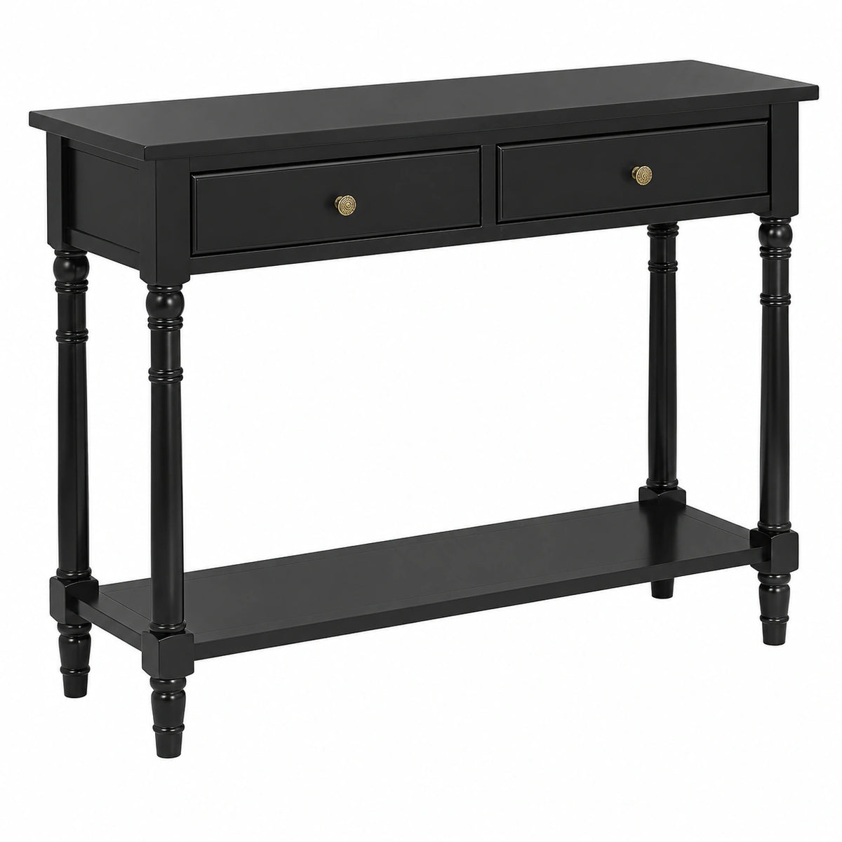 Massivholz-Konsolentisch mit 2 Schubladen, 90x76,5x30cm, Grün, für Wohnzimmer, Flur und Schlafzimmer