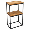 Moderner Konsolentisch aus Metall und Holz, Schmaler Flurtisch im Industriellen Design, Schwarz Eiche, mit Zwei Regalen (40x80x20)