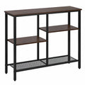 Konsolentisch aus Metall und MDF, Industriedesign, 4 Ablagen, 75 x 80 x 22 cm, Braun/Schwarz