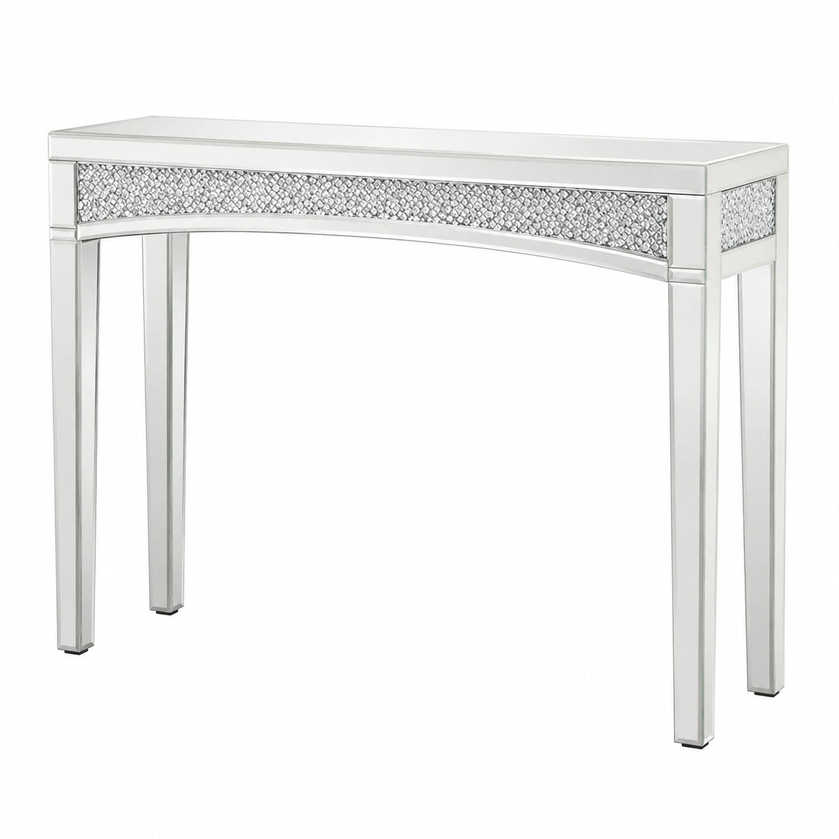Moderner Silberner Konsolentisch aus Kristallglas 120cm, Dekorativer Eingangstisch für Wohnzimmer und Flur